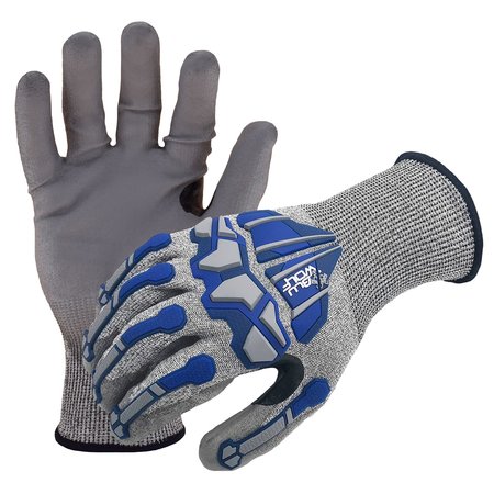 AZUSA SAFETY Bluwolf Cut Resistant 18 ga.ANSI A4 Gloves, Polyurethane Palm Coating/TPR Knuckle/Finger Guards, XL BW4030